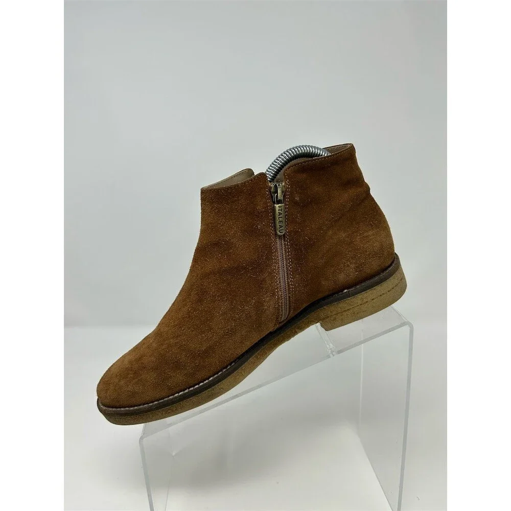 Italeau Foliana Womens Ankle Booties Cognac Brown Side Zip Waterproof Size 38.5